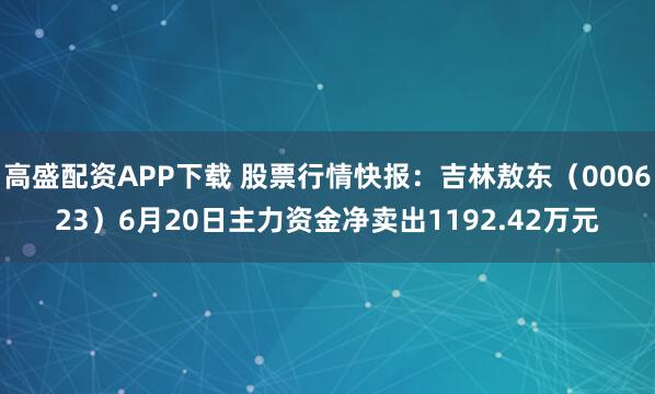 高盛配资APP下载 股票行情快报：吉林敖东（000623）6月20日主力资金净卖出1192.42万元
