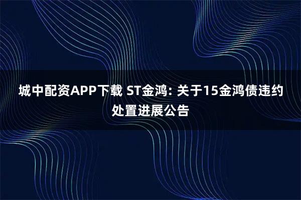 城中配资APP下载 ST金鸿: 关于15金鸿债违约处置进展公告